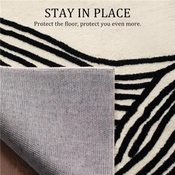 5×8 Ft Area Rugs, Abstract Washable Rug, Modern Black and White Rug - Picture 6 of 7